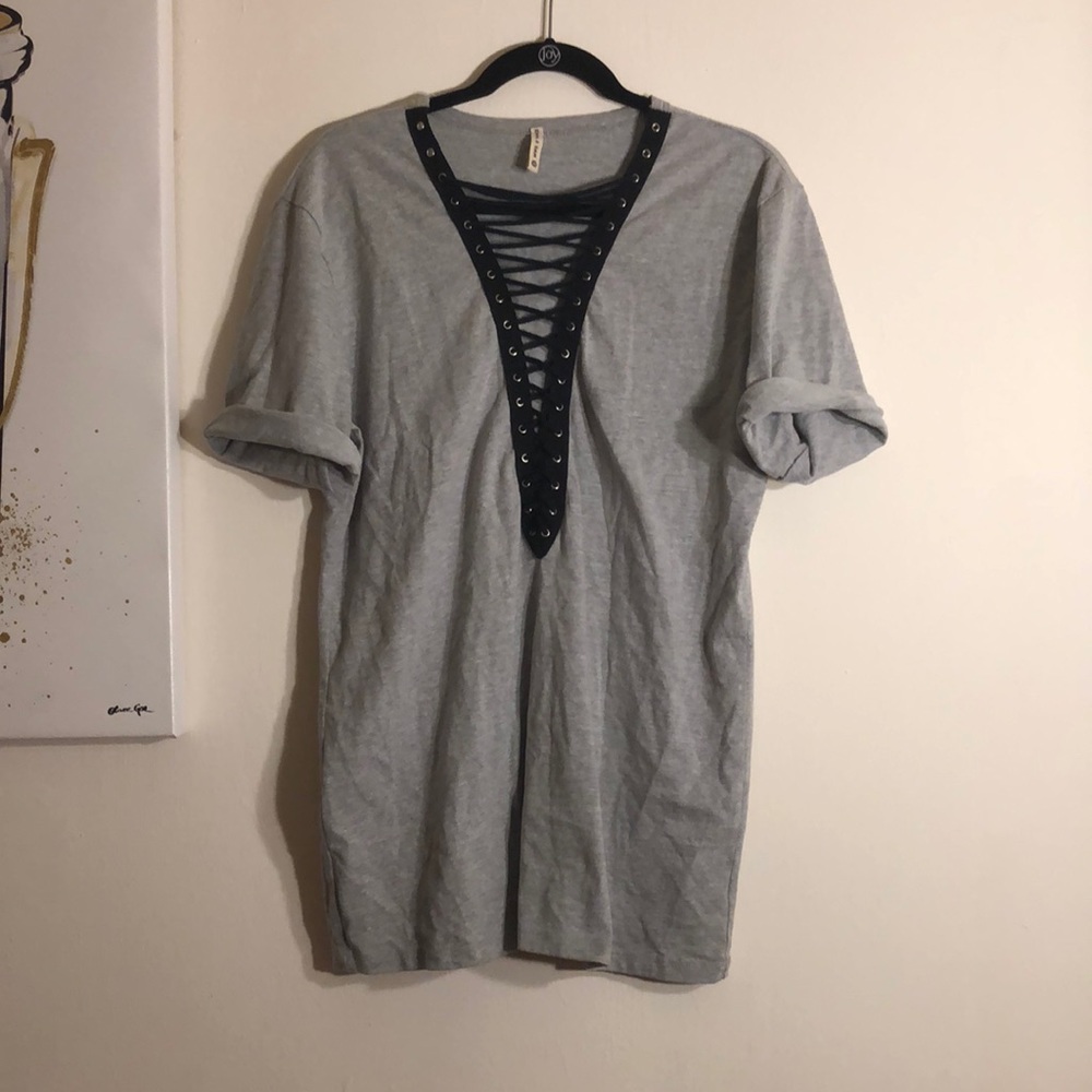 LF Gray Oversized Laced Up T-Shirt